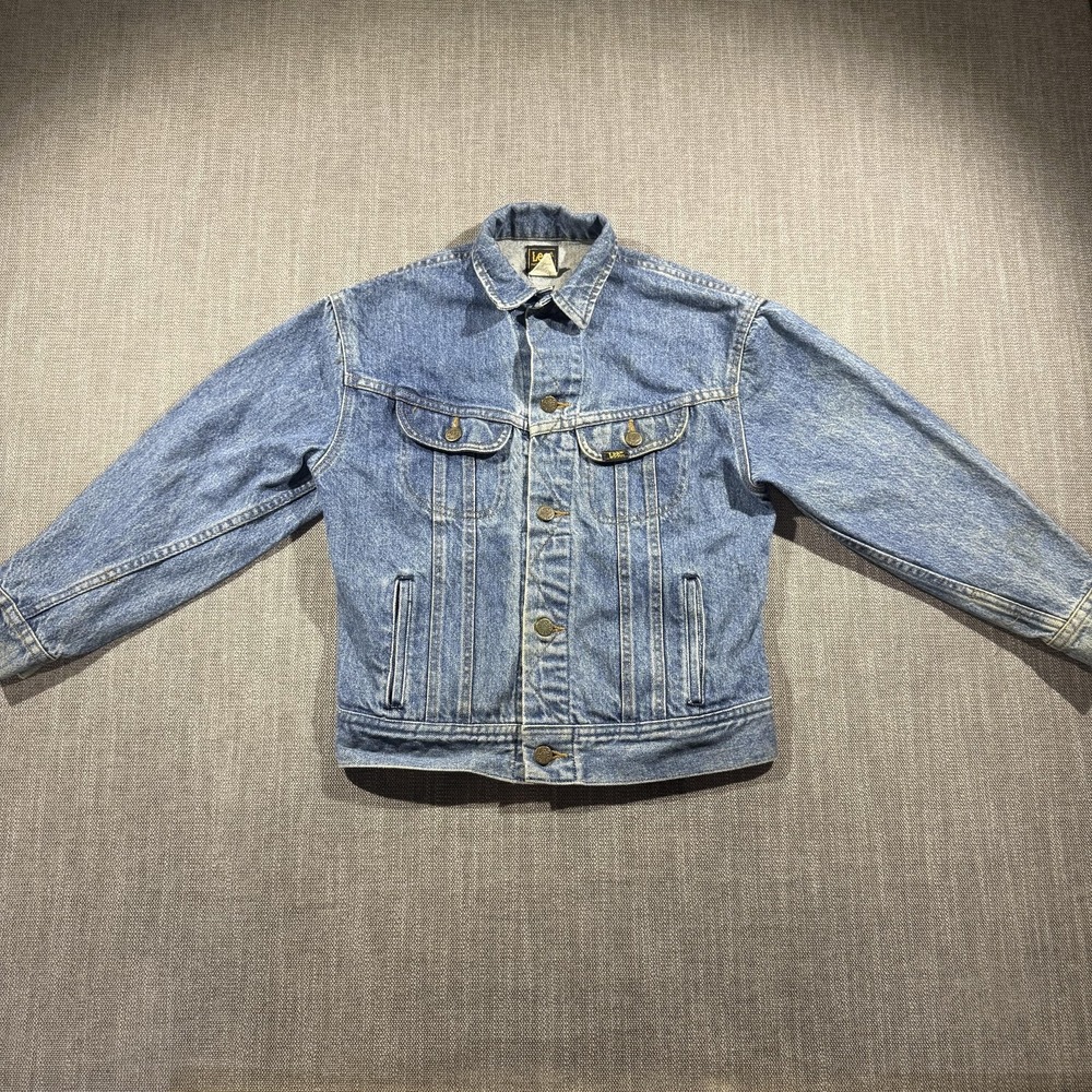 Vintage Lee Jacket Youth Medium Blue Denim Trucker Button Front Pockets 90s